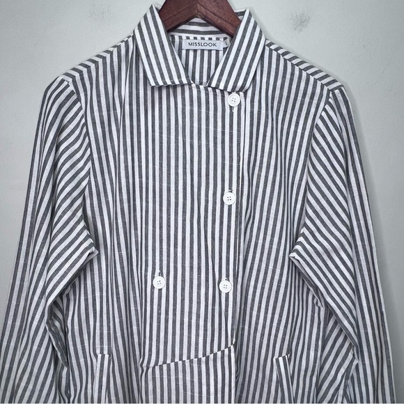 Miss Look Lightweght Striped Peacoat Trench Coat Size Large - Picture 3 of 13